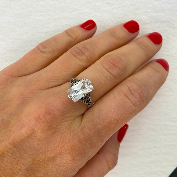 Sterling and Marcasite Rococo Style Ring - Picture 2 of 3